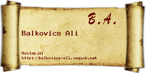 Balkovics Ali névjegykártya